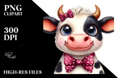 Happy Cow with Bow and Tie PNG Product Image 2
