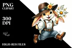 Bunny with Vintage Hat and Leather Jeans PNG Product Image 2