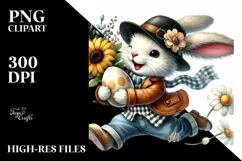 Bunny with Vintage Hat and Leather Jeans PNG Product Image 2