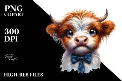 Crazy Baby Cow with Bow and Tie PNG Product Image 2