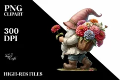 Gnome with Zinnia Bouquet Digital Painting Clipart Product Image 3
