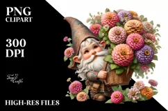 Gnome with Zinnia Bouquet Digital Painting Clipart Product Image 1