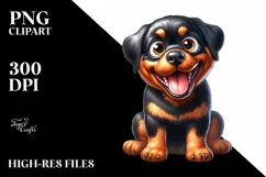 Cute Crazy Rottweiler Sitting Watercolor Clipart Product Image 1