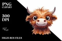 Funny Baby Face Expressive Highland Cow PNG Product Image 3