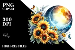 Half Moon with Sunflowers Clipart, Transparent PNG Product Image 1