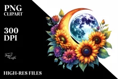 Half Moon with Sunflowers Clipart, Transparent PNG Product Image 1