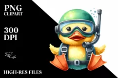 Funny Duck with Scuba Helmet | Watercolor | Clipart Product Image 3