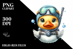 Funny Duck with Scuba Helmet | Watercolor | Clipart Product Image 3