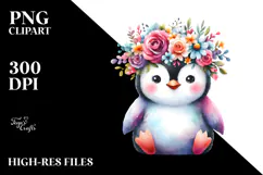 Cute Penguin with Flower Crown PNG Product Image 2