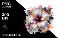 Colorful Watercolor Hibiscus with Golden Insertions | Product Image 3