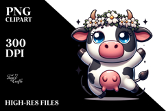 Cute Holstein Cow with Flower Crown PNG Product Image 2