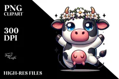Cute Holstein Cow with Flower Crown PNG Product Image 2