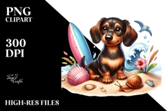 Cute Dachshund Sitting Sand with Surf Product Image 2