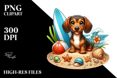 Cute Dachshund Sitting Sand with Surf Product Image 2