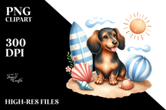 Cute Dachshund Sitting Sand with Surf Product Image 2