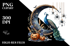 Peacock on Moon Halloween PNG Product Image 2