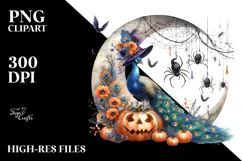 Watercolor Peacock in Halloween Style PNG Product Image 2