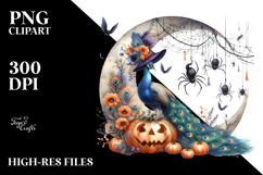Watercolor Peacock in Halloween Style PNG Product Image 2