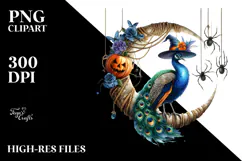 Watercolor Peacock in Halloween Style PNG Product Image 2