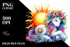 Colorful Baby Unicorn with Sun | Sublimation | Clipart Product Image 3