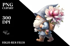Gnome with Magnolia Bouquet Watercolor Clipart Product Image 3