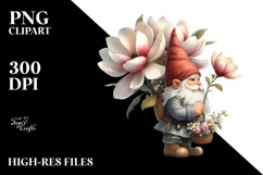 Gnome with Magnolia Bouquet Watercolor Clipart Product Image 3