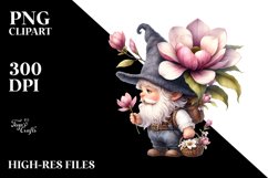 Gnome with Magnolia Bouquet Watercolor Clipart Product Image 1