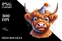 Cow Watercolor Highland Cow with Party Hat | Sublimation Product Image 3
