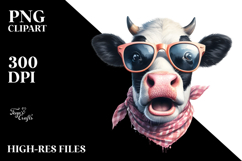 Enthusiastic Cow with Sunglasses PNG Product Image 2