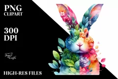 Abstract Rabbit with Plant Leaves and 3D Flowers PNG Product Image 1