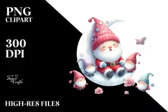 Cute Santa with Gnomes on a Moon PNG Product Image 1
