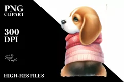 Cute Baby Beagle with Christmas Decorations PNG Product Image 1