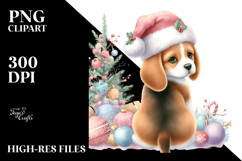 Cute Watercolor Beagle with Christmas Decorations PNG Product Image 2