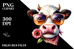 Funny Cow with Flower and Sunglasses PNG Product Image 2