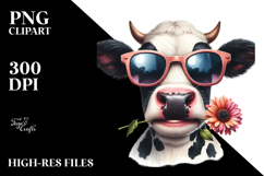 Funny Cow with Flower in Mouth PNG Product Image 2