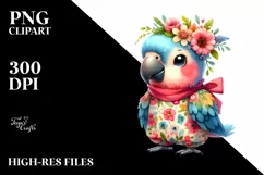 Colorful Smiling Cute Macaw Baby Dressed Flowers Product Image 1
