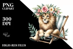 Young Lion with Flowers Clipart Product Image 1