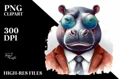 Hippo Portait Retro es Sublimation Clipart Product Image 1