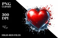 Red Glossy Heart Watercolor PNG Product Image 2