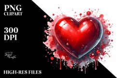 Red Glossy Heart Watercolor PNG Product Image 2