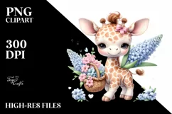Whimsical Baby Giraffe with Flower Basket | Clipart Product Image 3