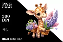Whimsical Baby Giraffe with Flower Basket | Clipart Product Image 3