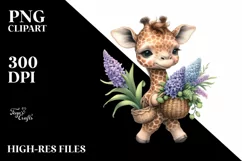 Whimsical Baby Giraffe with Flower Basket | Clipart Product Image 3