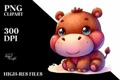 Cute Baby Hippo Watercolor Plush | Clipart Product Image 1
