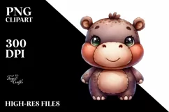 Smiling Cute Baby Hippo Watercolor Plush | Clipart Product Image 1
