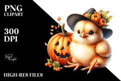 Cute Baby Chicken with Halloween Pumpkin PNG Product Image 2