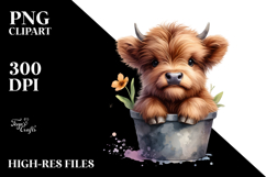 Cute Baby Highland Cow Pot Clipart Product Image 2