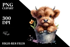 Cute Baby Highland Cow Pot Clipart Product Image 2