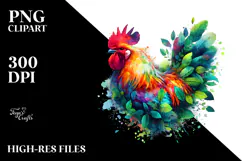 Vibrant Chicken with Plant Leaves PNG Product Image 2