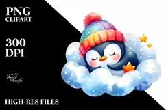 Colorful Baby Penguin Watercolor Splash Clipart Product Image 1